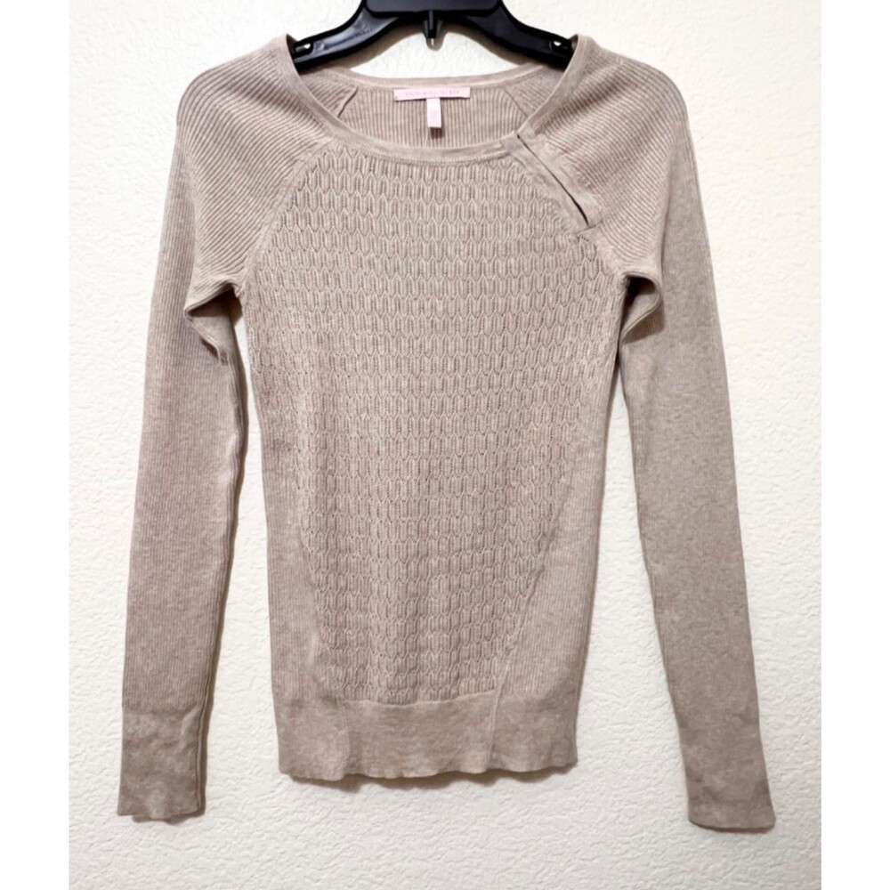 VICTORIA'S SECRET Beige Textured Ribbed Knit Sweater Stretchy Slim Fit XS NWOT